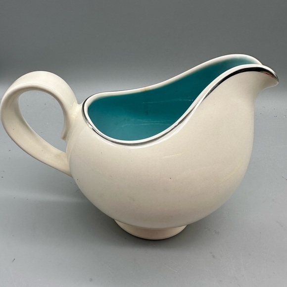Elegant Cream and Teal Floral Ceramic Pitcher - Picture 3 of 8